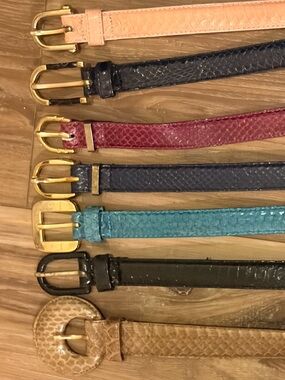 7 Vintage Genuine Snakeskin Belts 80s Exotic Leather Belt Lot Multicolor